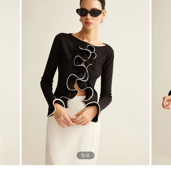 Commense Contrast Ruffle Skinny Cardigan - Picture 2 of 3